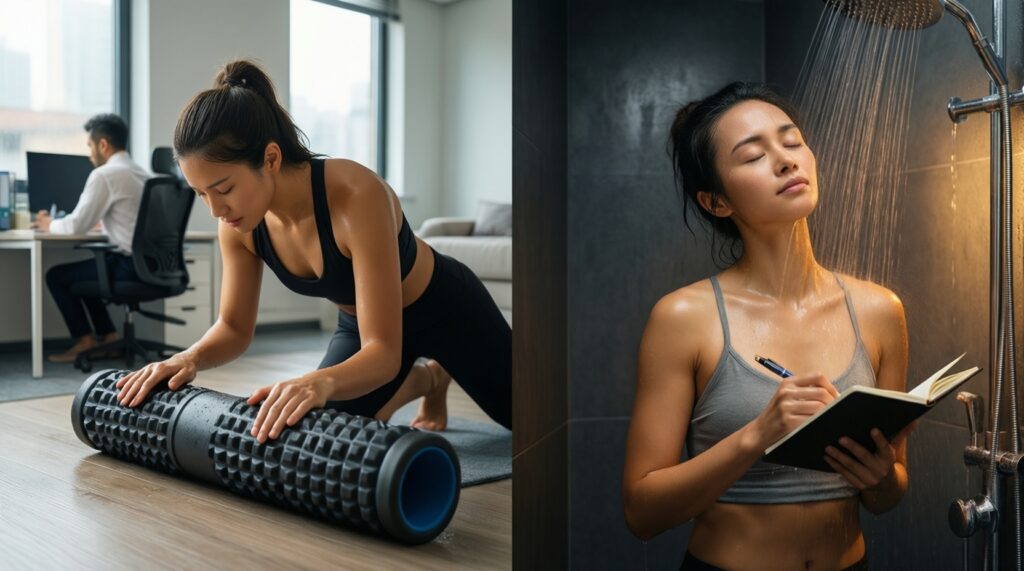 Восстановление и сон: вечерняя практика расслабления для спортсмена и офисного работника - иллюстрация