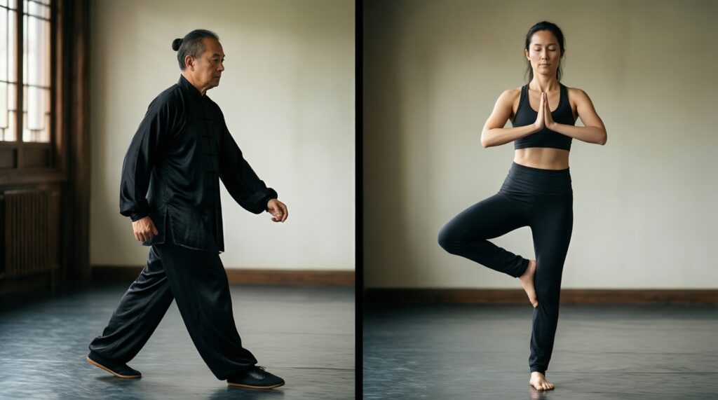 Сравнение тайцзи и йоги: что лучше для баланса, гибкости и снижения стресса - иллюстрация